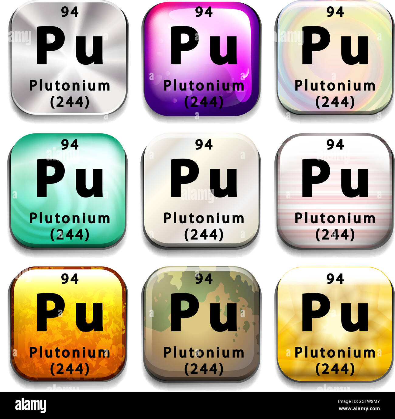 Buttons showing Plutonium and its abbreviation Stock Vector