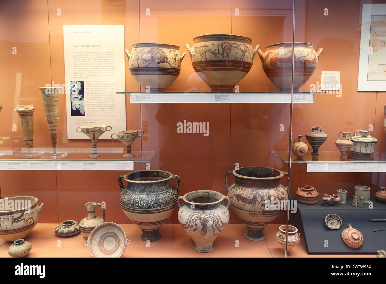 Mycenaean pottery displayed at the British Museum, London, UK Stock