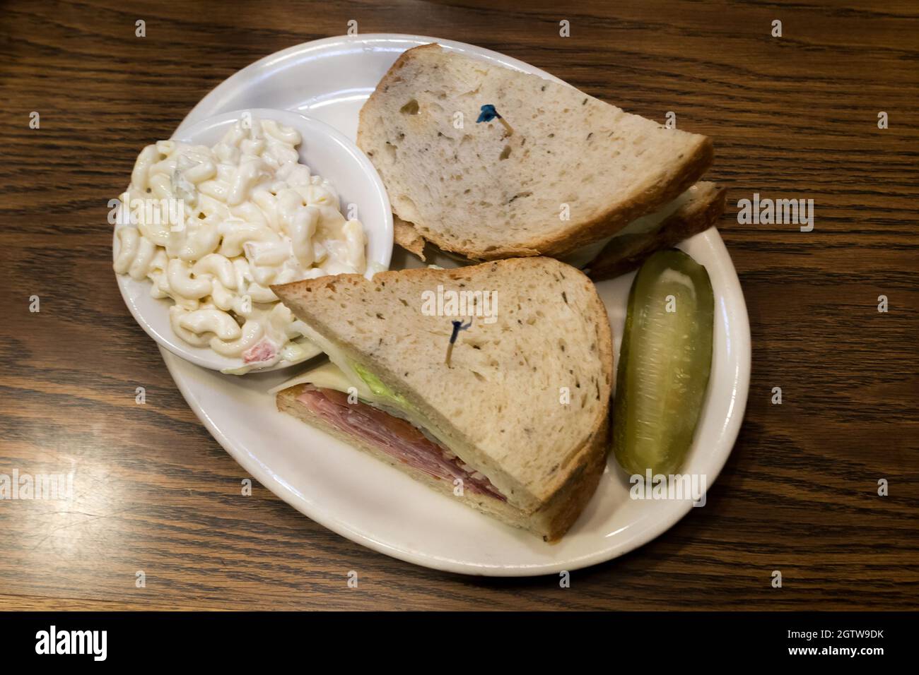 Deli Sandwich Plate With Macaroni Salad From A Jewish Deli Restaurant
