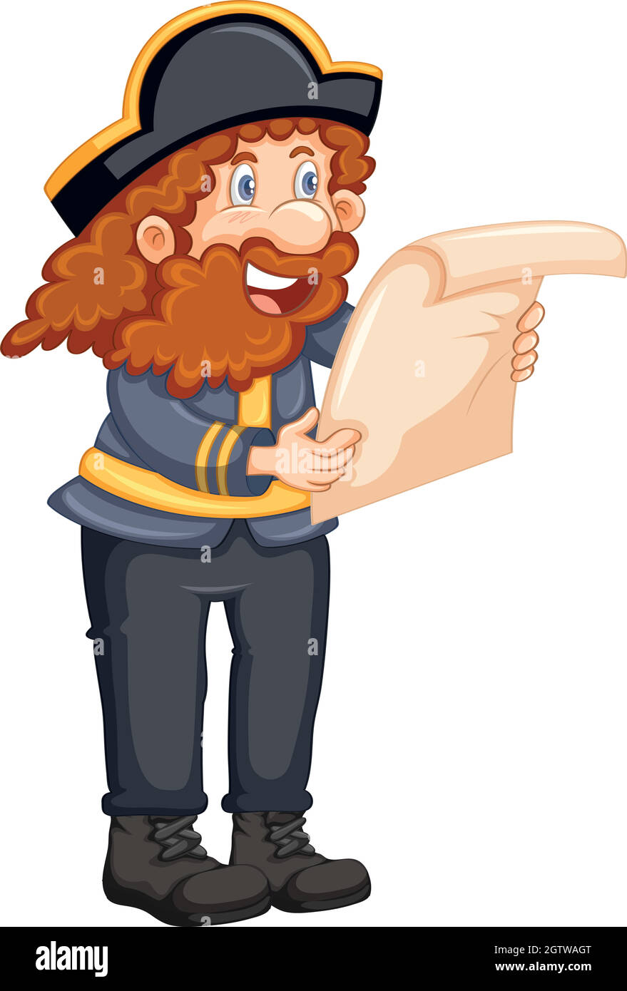 Pirate Reading a Map on White Background Stock Vector