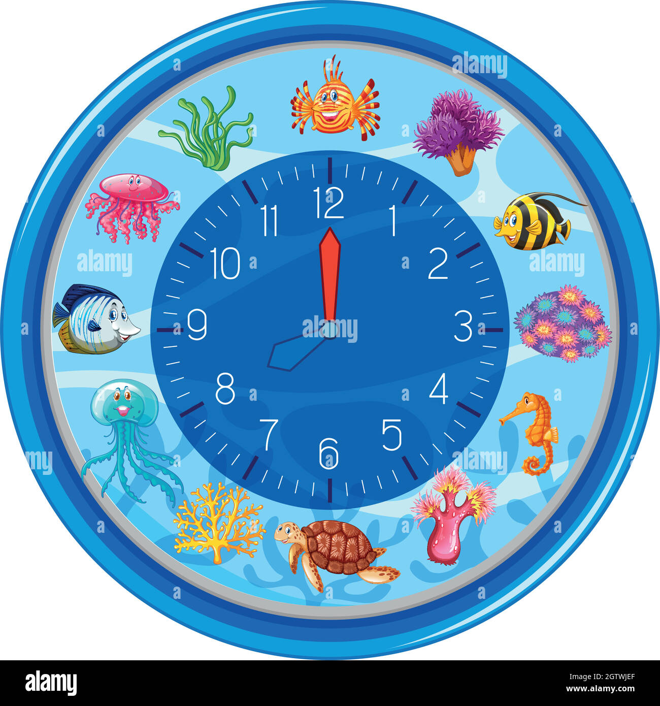 Blue underwater clock template Stock Vector