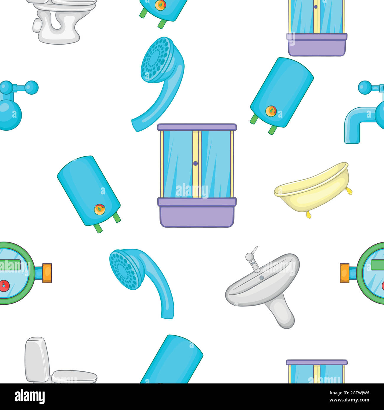 Bathroom pattern, cartoon style Stock Vector
