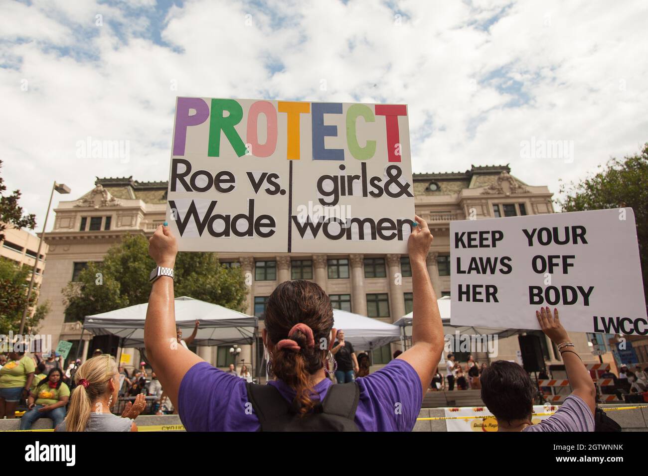 Dallas, TX, USA. 2nd Oct, 2021. Oct. 2, 2021 - Dallas, TX - A protester holds up a sign at the Dallas Reproductive Liberation March at Main Street Garden. The rally and protest are being held due to the recent ban on abortions in Texas and what could follow in many other states. (Credit Image: © Leslie Spurlock/ZUMA Press Wire) Stock Photo