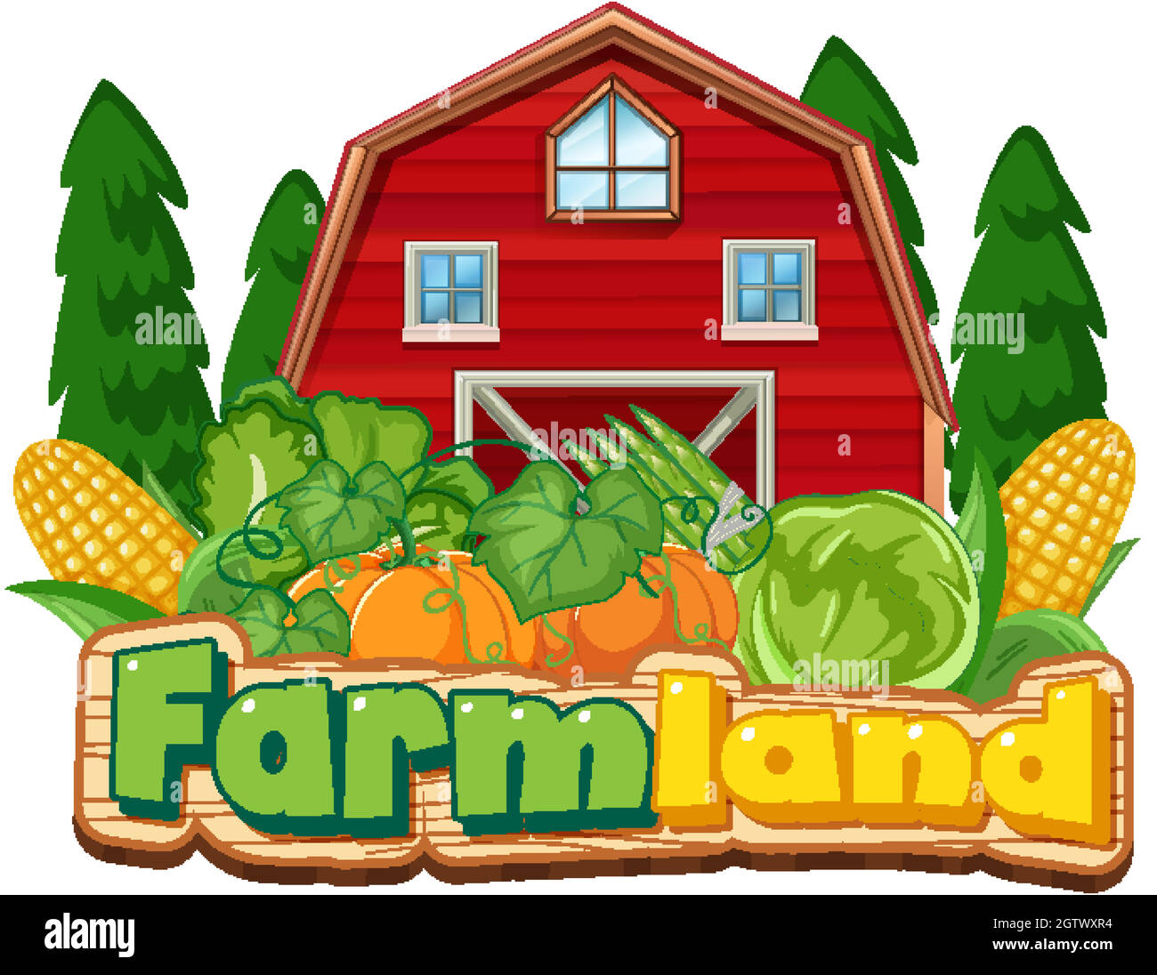 Farmland sign template with red barn and vegetables Stock Vector