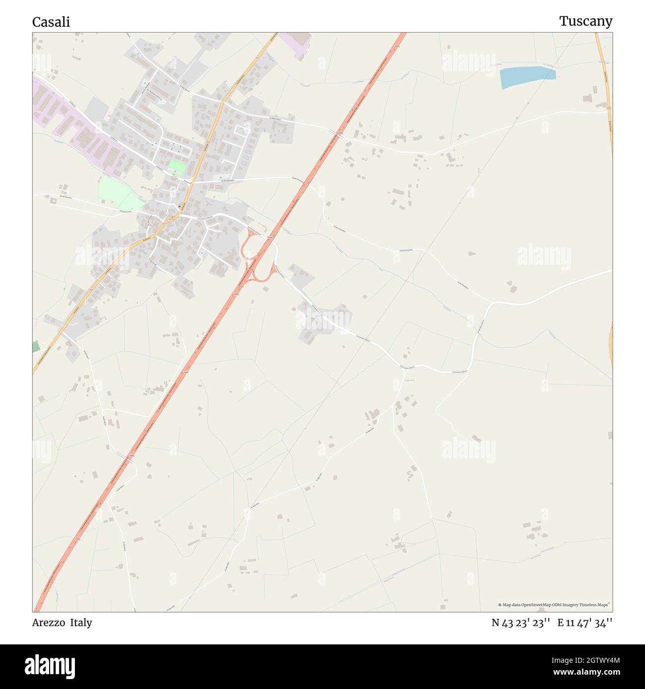 Casali, Arezzo, Italy, Tuscany, N 43 23' 23'', E 11 47' 34'', map, Timeless Map published in 2021. Travelers, explorers and adventurers like Florence Nightingale, David Livingstone, Ernest Shackleton, Lewis and Clark and Sherlock Holmes relied on maps to plan travels to the world's most remote corners, Timeless Maps is mapping most locations on the globe, showing the achievement of great dreams Stock Photo