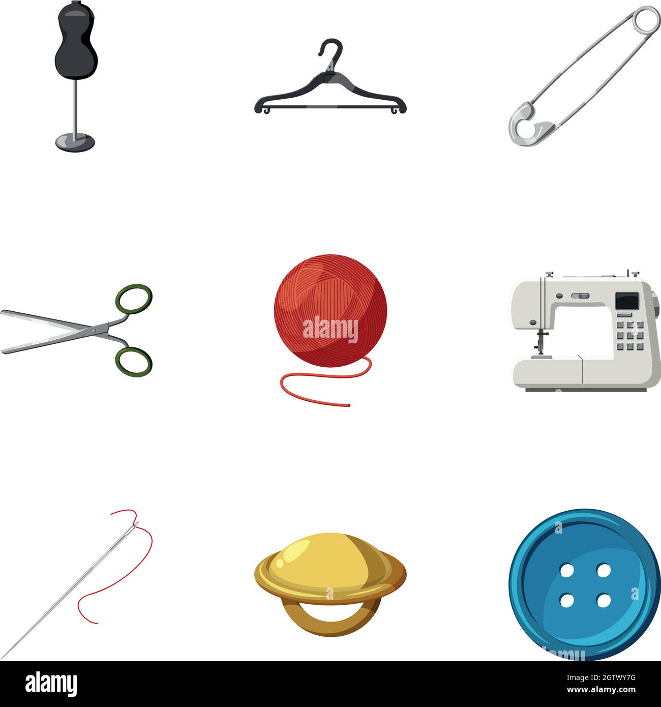 Sewing supplies icons set, cartoon style Stock Vector