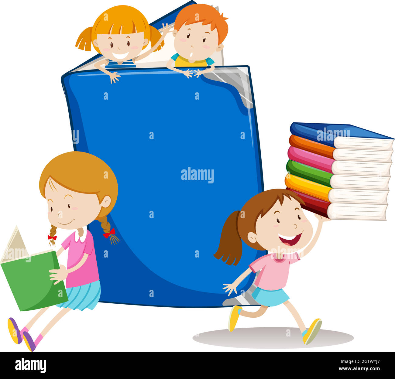 Boys and girls with big book Stock Vector