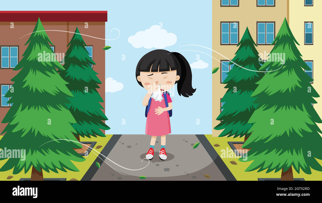 A young girl with allergies Stock Vector
