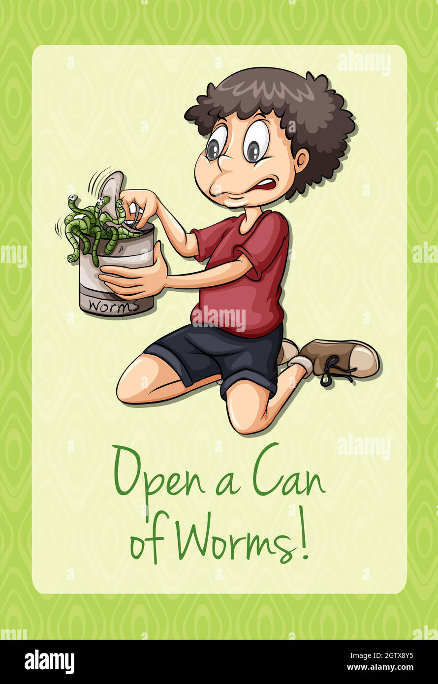 Idiom open can of worms Stock Vector