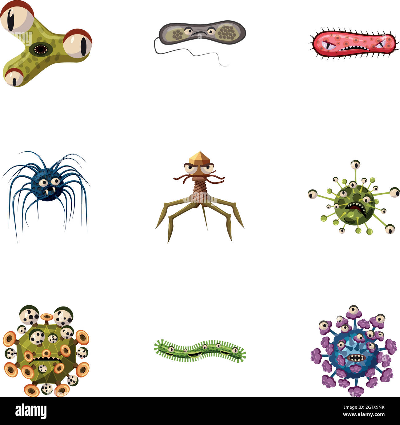 Viruses icons set, cartoon style Stock Vector