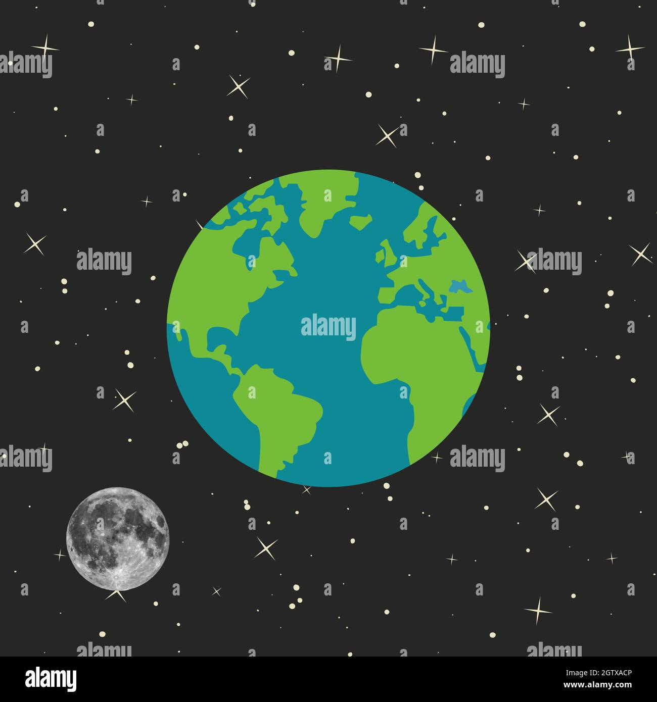Earth and moon with dark starry background Stock Photo - Alamy