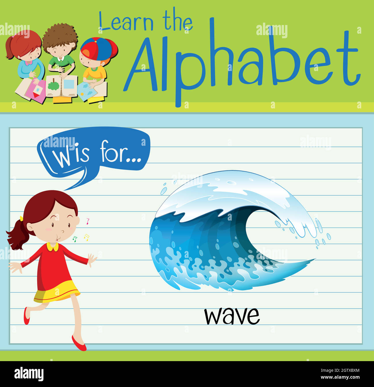 Flashcard letter W is for wave Stock Vector