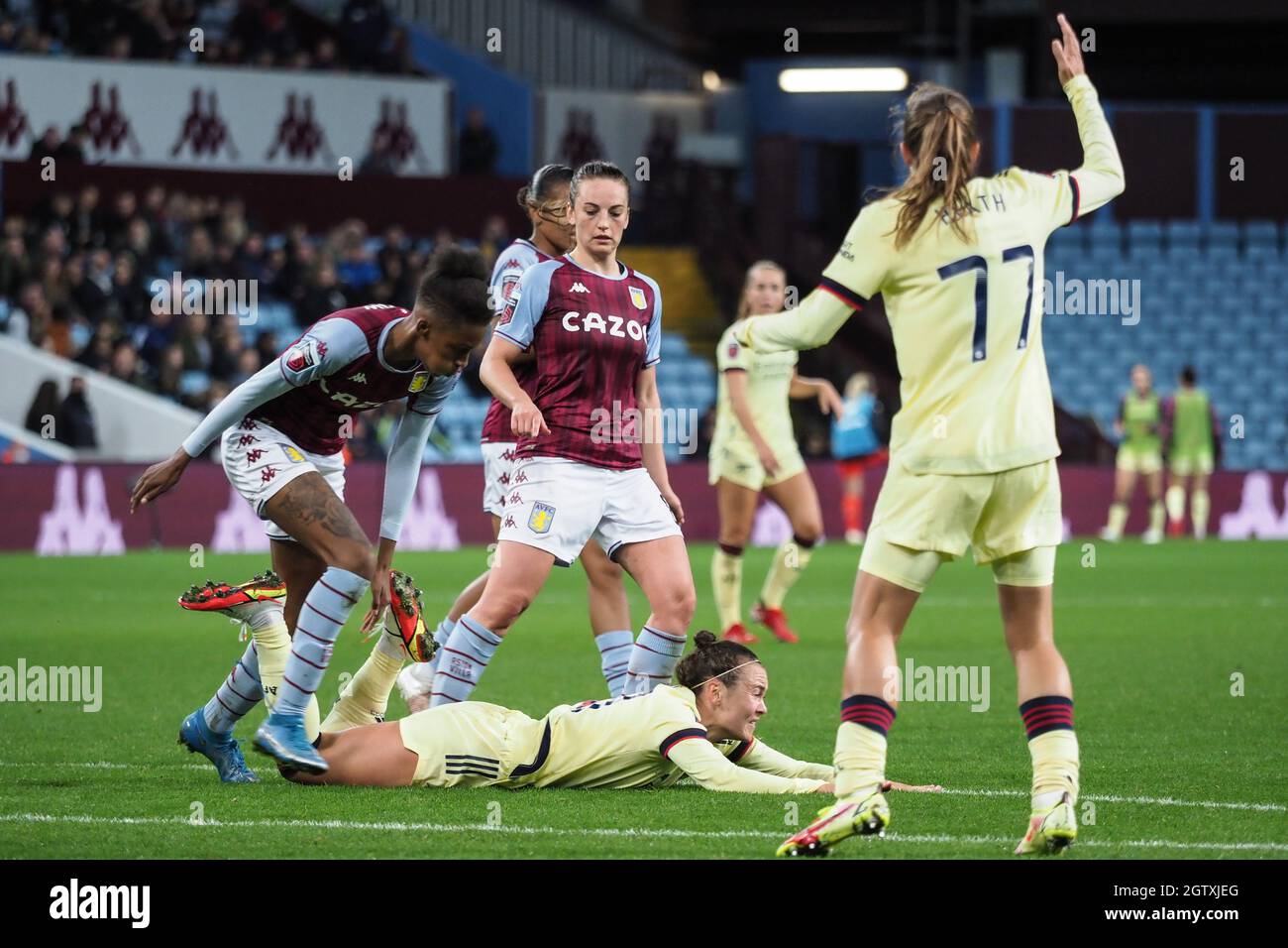 Birmingham Uk 02nd Oct 21 Arsenal Are Awarded A Free Kick For A Foul On Caitlin Foord 19 Arsenal During The Barclays Fa Womens Super League Game Between Aston Villa And Arsenal