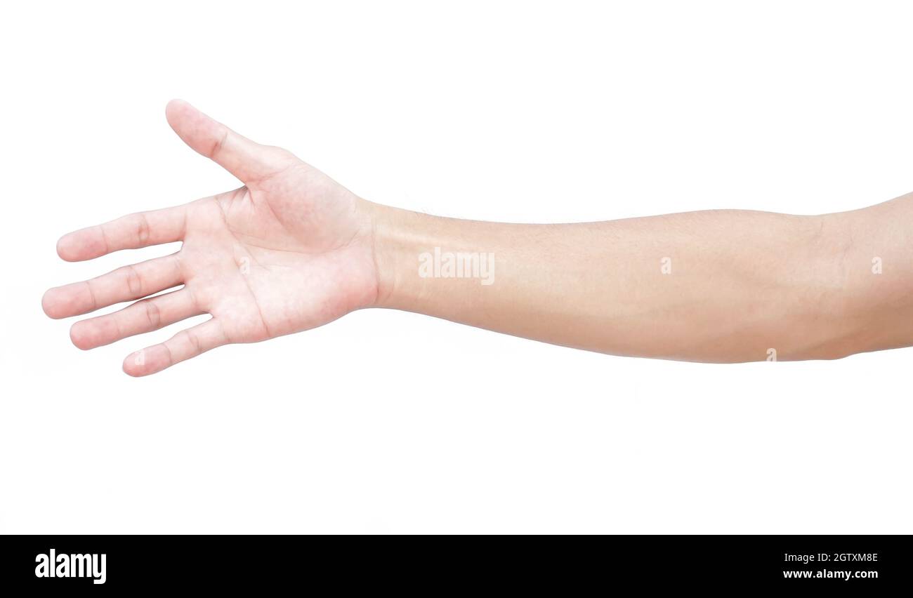 Close-up Of Man Hand Over White Background Stock Photo
