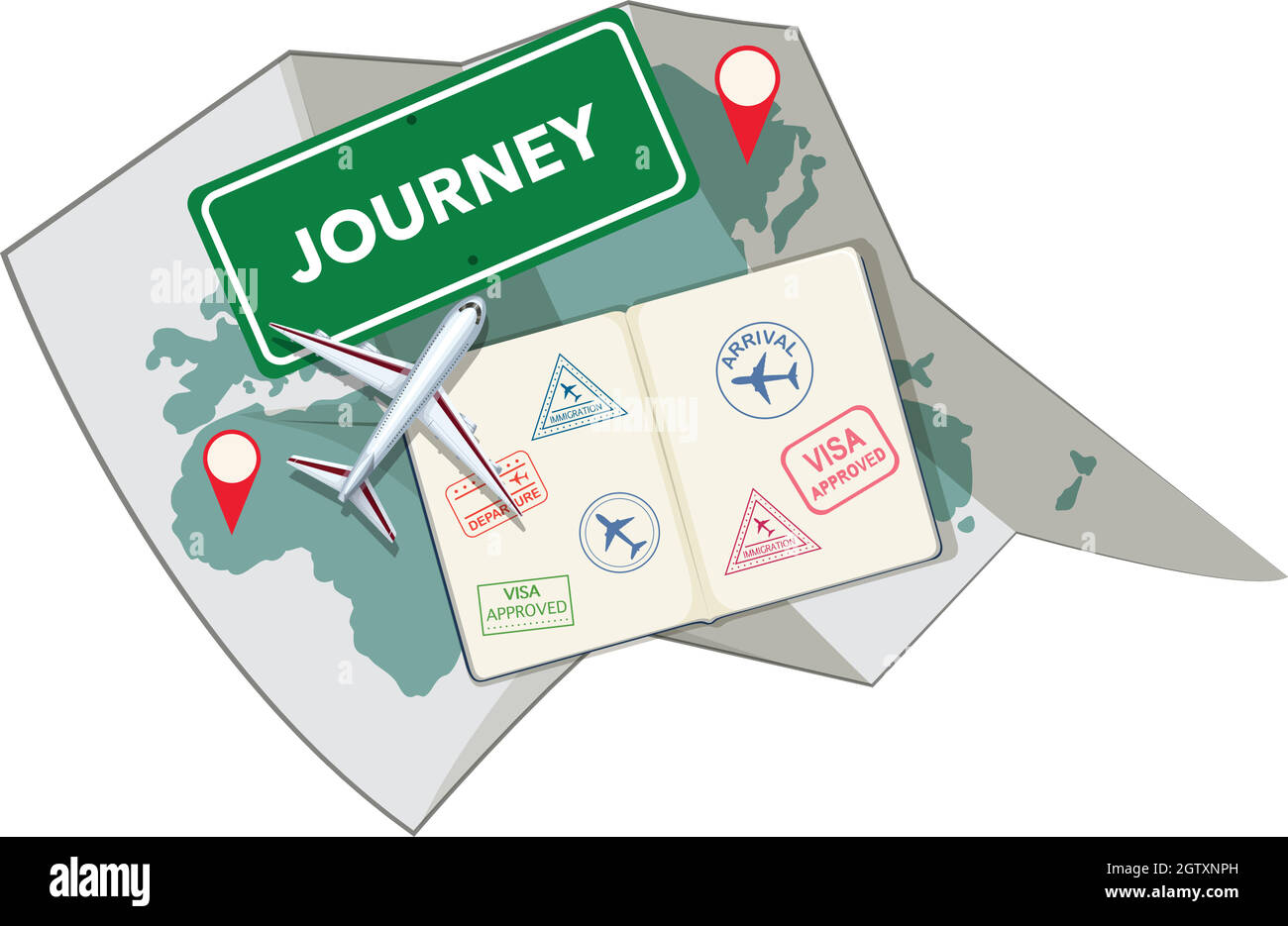 Passport stamp and map Stock Vector
