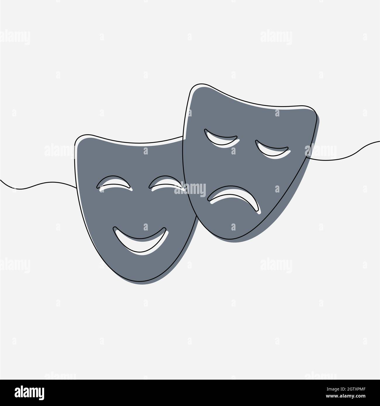 Theater mask symbols vector, sad and happy concept. Comedy and tragedy masks. Stock Vector