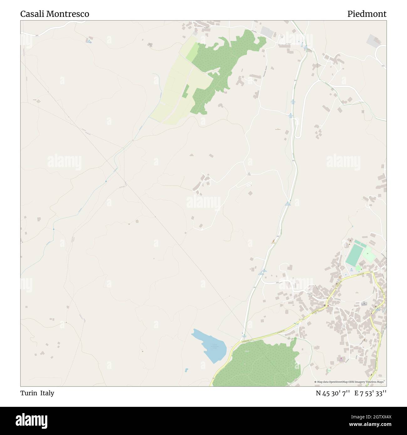 Casali Montresco, Turin, Italy, Piedmont, N 45 30' 7'', E 7 53' 33'', map, Timeless Map published in 2021. Travelers, explorers and adventurers like Florence Nightingale, David Livingstone, Ernest Shackleton, Lewis and Clark and Sherlock Holmes relied on maps to plan travels to the world's most remote corners, Timeless Maps is mapping most locations on the globe, showing the achievement of great dreams Stock Photo