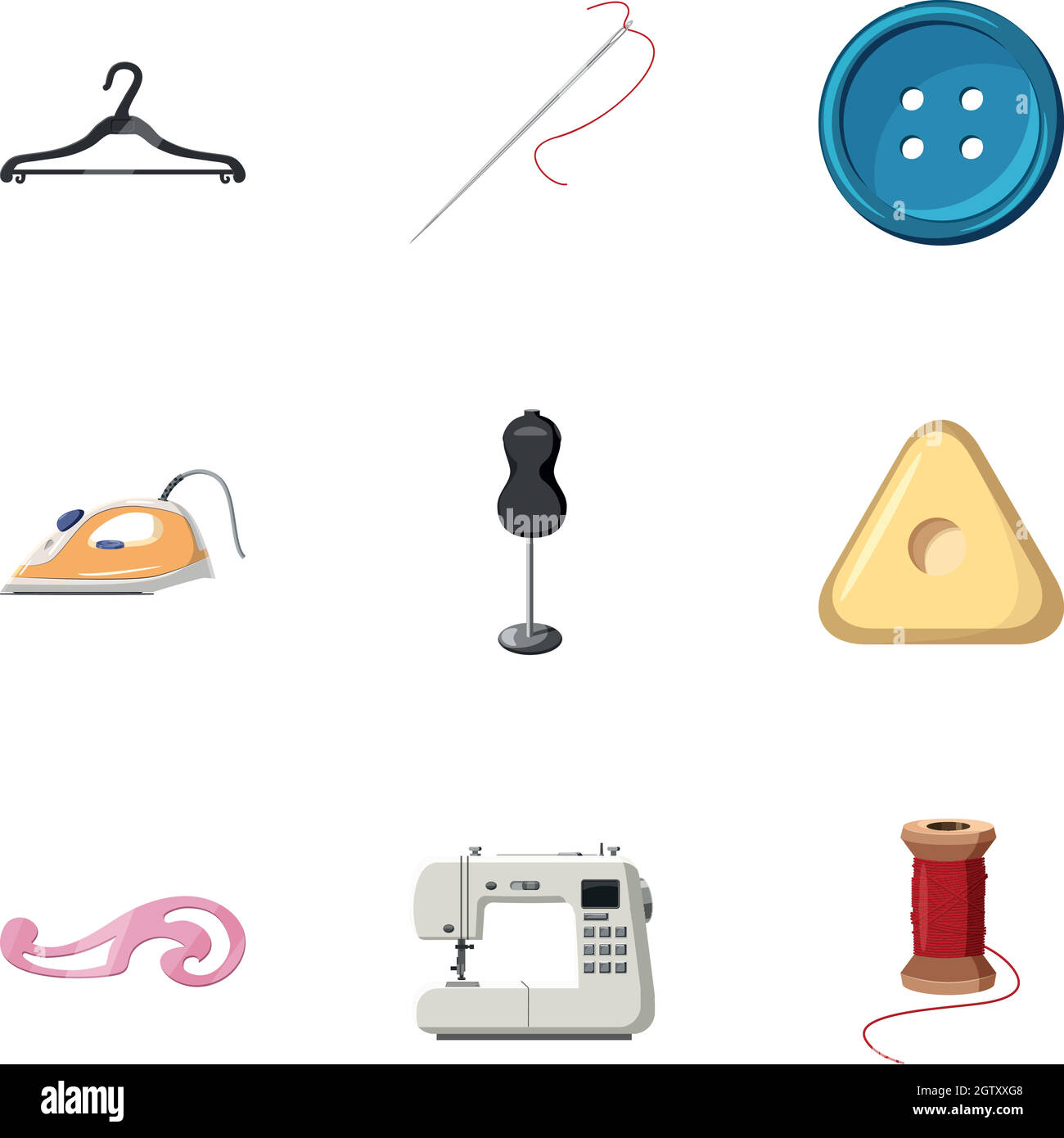 Embroidery kit icons set, cartoon style Stock Vector