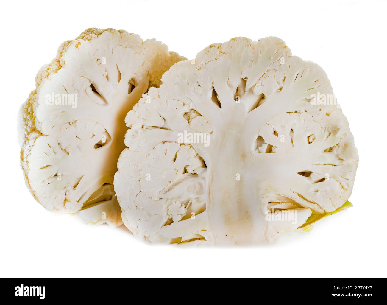 Close-up Of Cauliflowers Against White Background Stock Photo