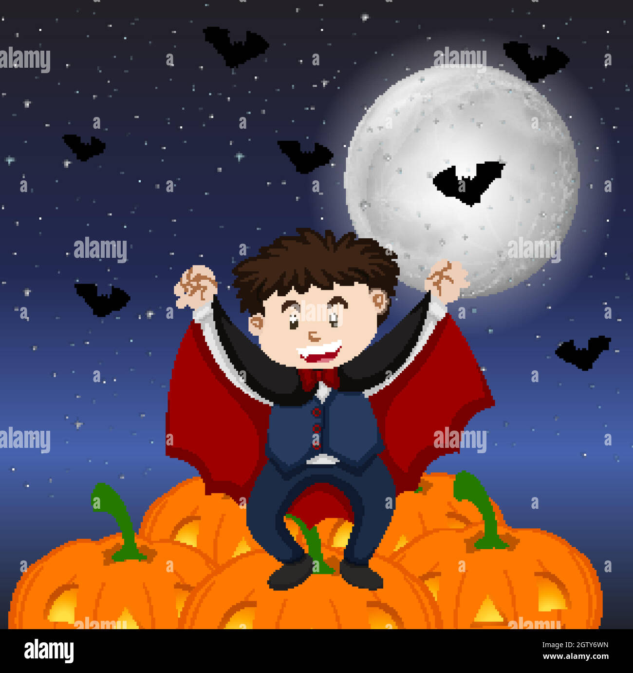 Halloween theme with boy in vampire costume Stock Vector