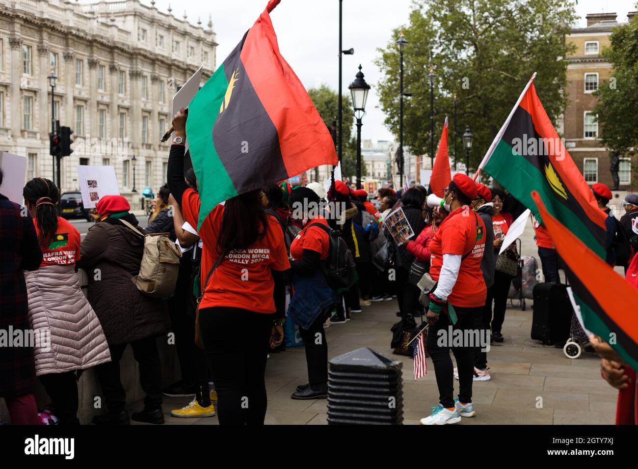 London, Britain. 30th Sep, 2021. Biafran Protest group (IPOB) Indigenous Peoples of Biafra protest in Whitehall campaign for  the release of a British Stock Photo