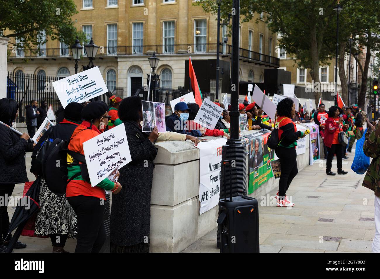 London, Britain. 30th Sep, 2021. Biafran Protest group (IPOB) Indigenous Peoples of Biafra protest in Whitehall campaign for  the release of a British Stock Photo