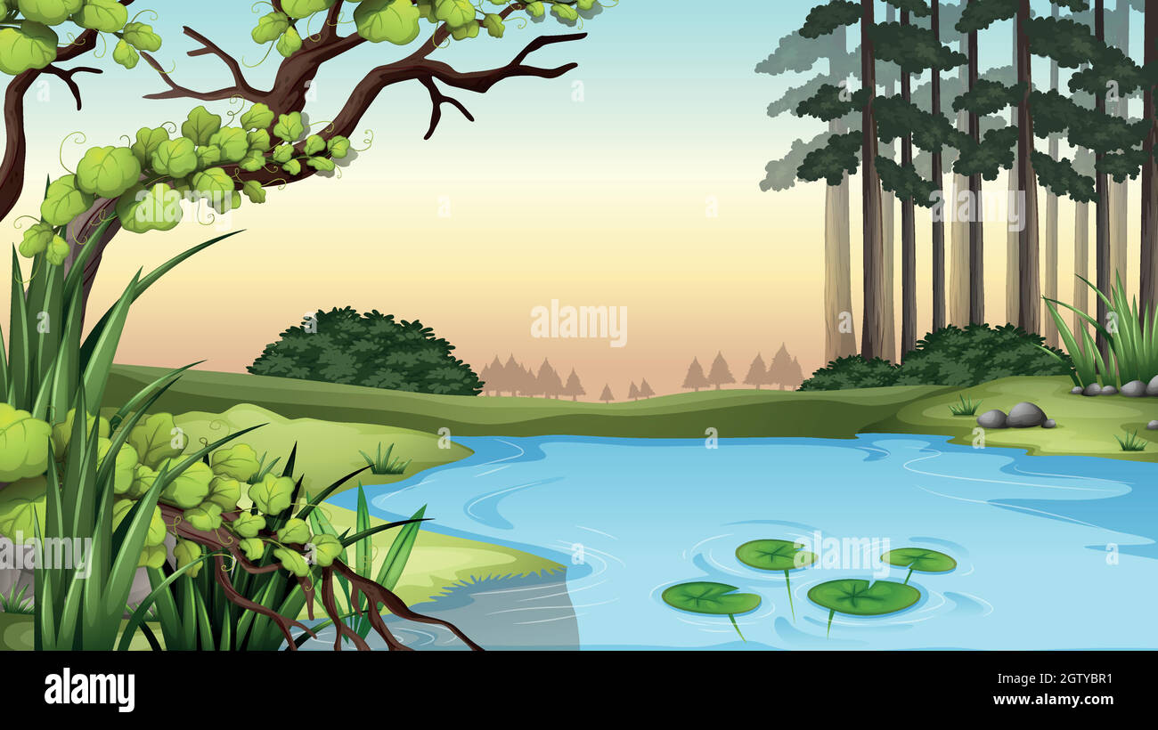 A pond at the jungle Stock Vector