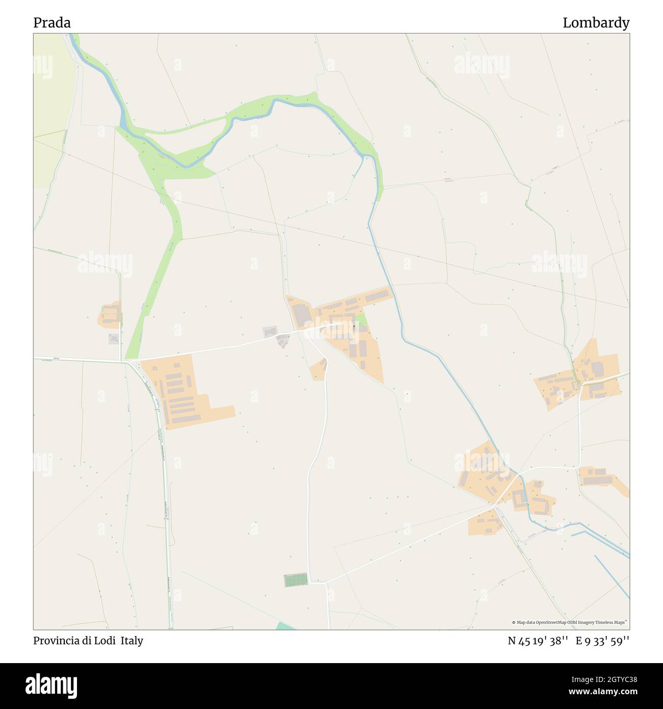 Prada, Provincia di Lodi, Italy, Lombardy, N 45 19' 38'', E 9 33' 59'',  map, Timeless Map published in 2021. Travelers, explorers and adventurers  like Florence Nightingale, David Livingstone, Ernest Shackleton, Lewis