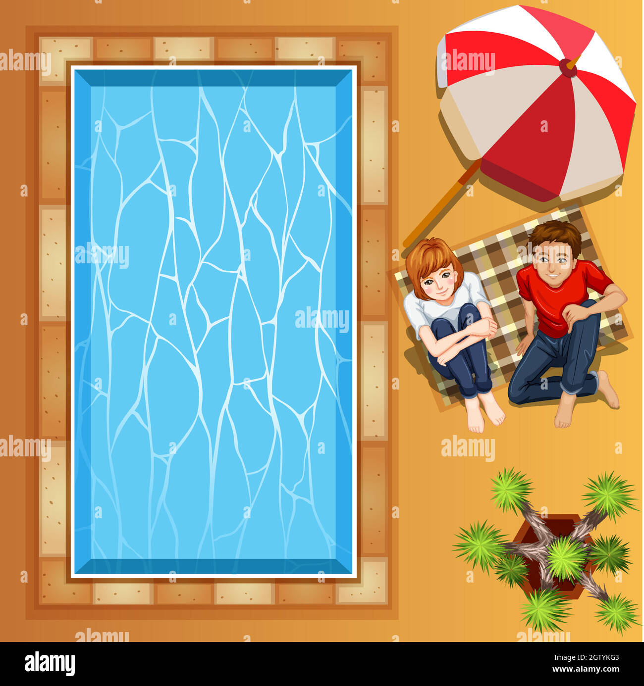 Lover couple sitting by the pool Stock Vector
