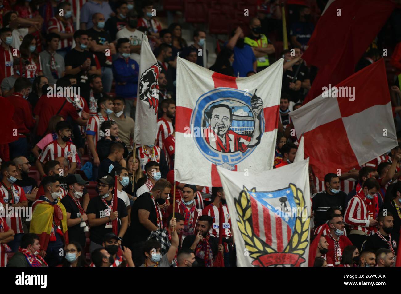 Madrid, Spain. 2nd Oct, 2021. Supporters during the La Liga match between Atletico de Madrid and FC Barcelona at Wanda Metropolitano Stadium in Madrid, Spain. Credit: Isabel Infantes/Alamy Live News Stock Photo
