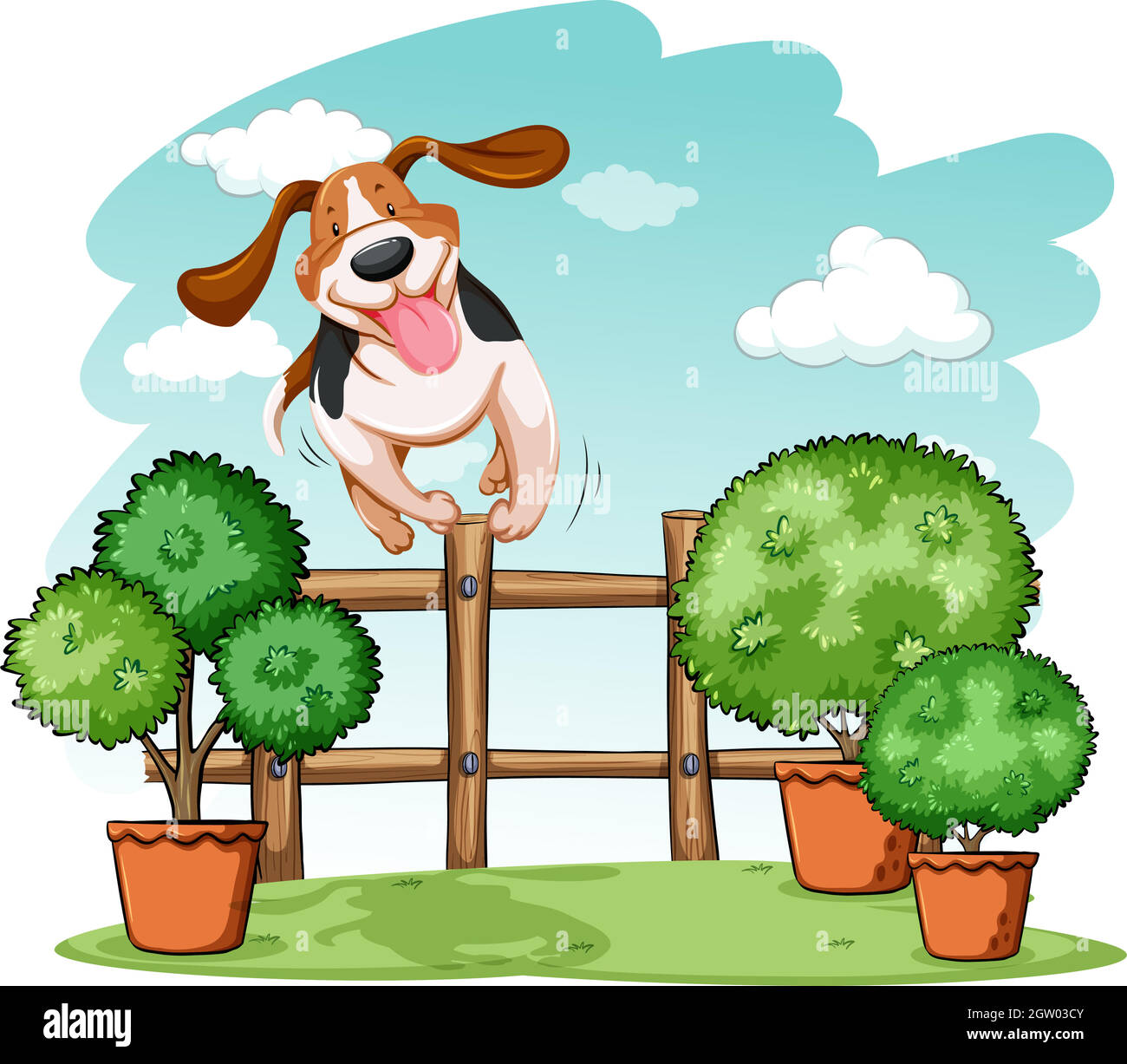 Dog jumping over the fence Stock Vector