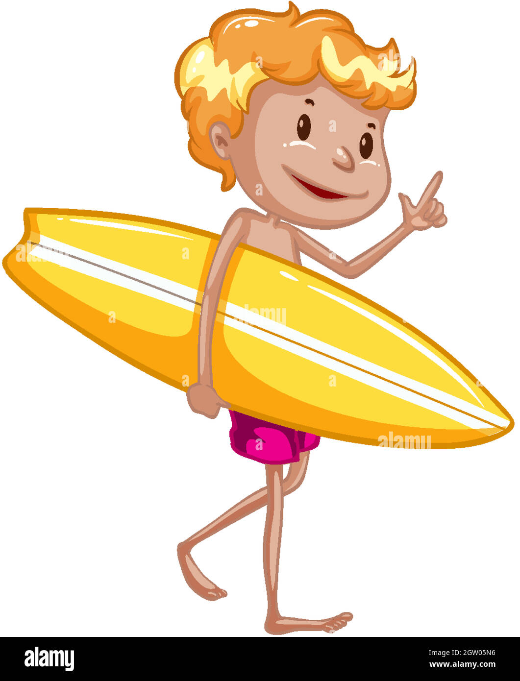 Athlete holding surfboard on white background Stock Vector