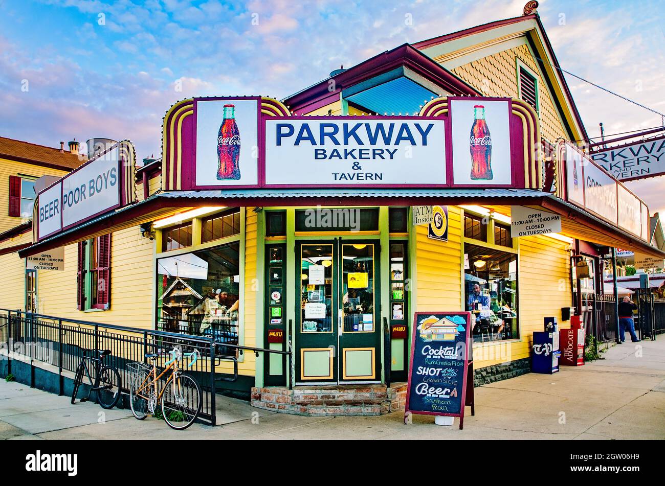 Parkway Bakery & Tavern is pictured at sunset, November 12, 2015, in New Orleans, Louisiana. Parkway was founded in 1911 and is known for its po’ boys. Stock Photo