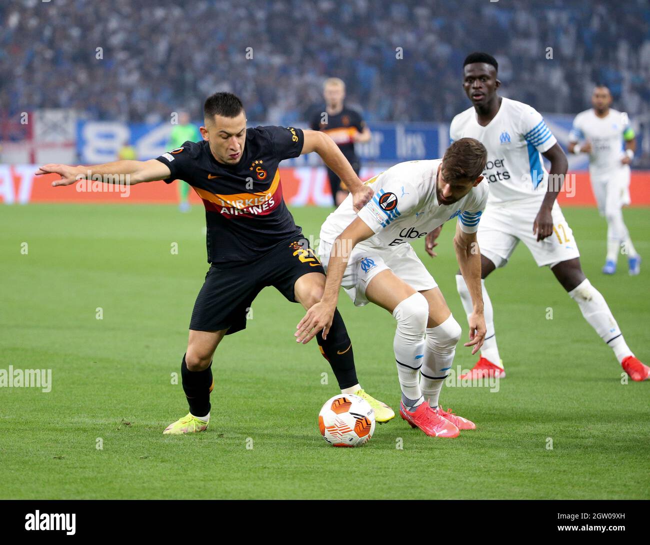 Olimpiu Morutan of Galatasaray, Luan Peres of Marseille during the UEFA Europa  League, Group E football match between Olympique de Marseille (OM) and  Galatasaray SK on September 30, 2021 at Stade Velodrome