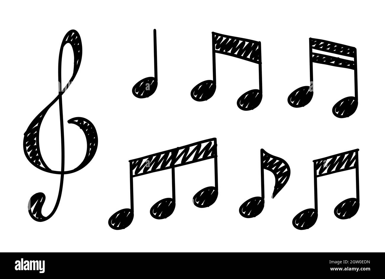 Hand drawn music notes. Doodle hand drawn sound notation. Vector