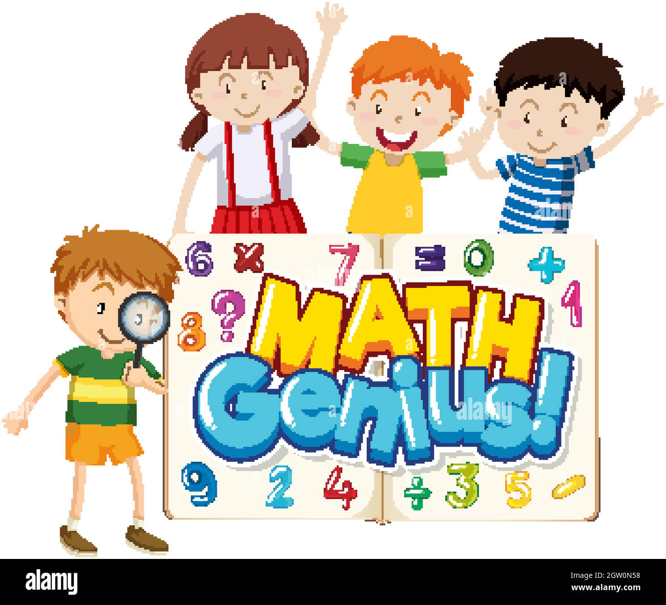 Font Design For Word Math Genius With Cute Children Stock Vector Image