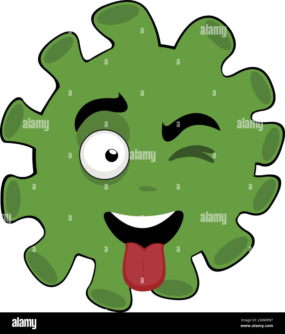 Vector emoticon illustration of virus, microbe or bacteria cartoon, winking and with tongue out Stock Vector