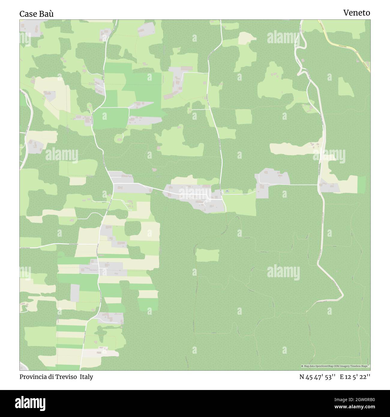 Case Baù, Provincia di Treviso, Italy, Veneto, N 45 47' 53'', E 12 5' 22'', map, Timeless Map published in 2021. Travelers, explorers and adventurers like Florence Nightingale, David Livingstone, Ernest Shackleton, Lewis and Clark and Sherlock Holmes relied on maps to plan travels to the world's most remote corners, Timeless Maps is mapping most locations on the globe, showing the achievement of great dreams Stock Photo