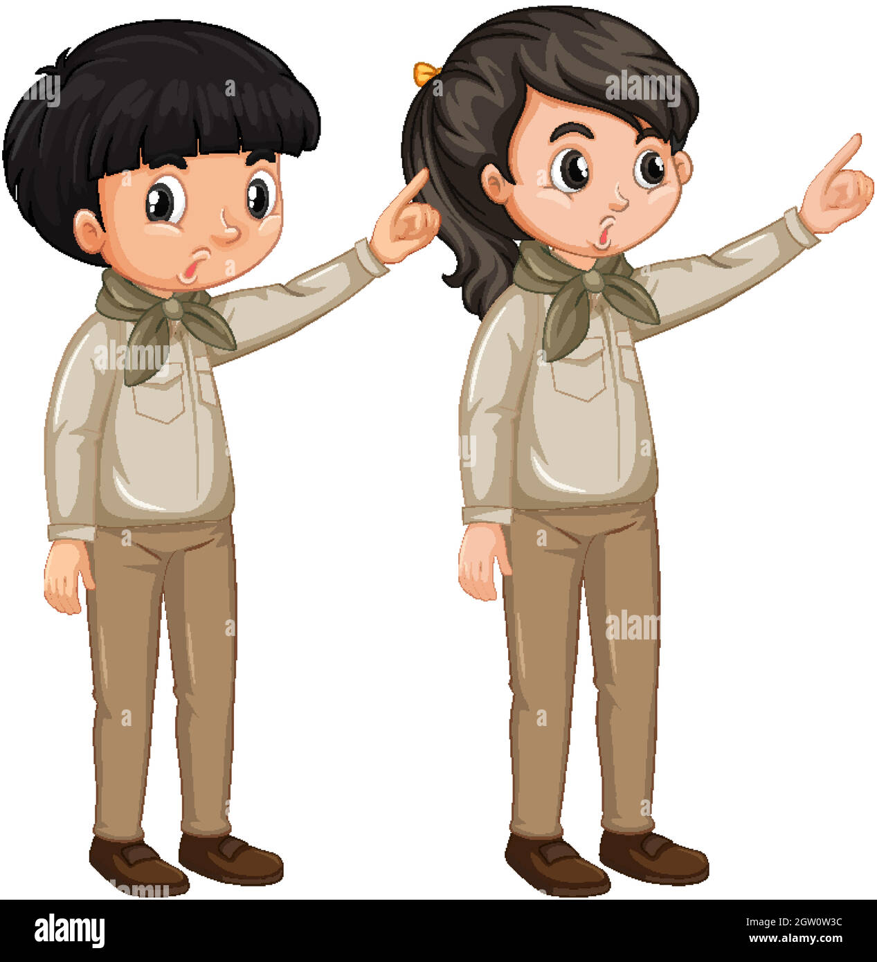Boy and girl in scout uniform on white background Stock Vector Image ...