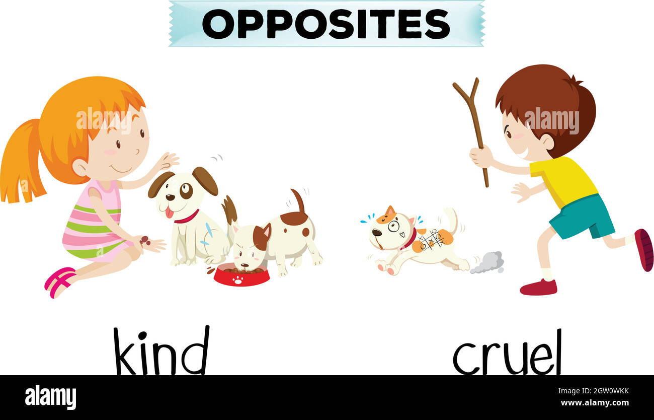 Opposite word of kind and cruel Stock Vector