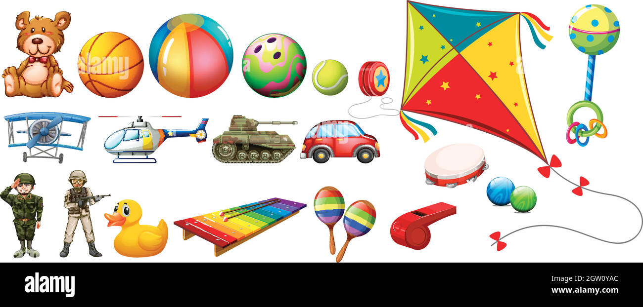 Set of many colorful toys Stock Vector