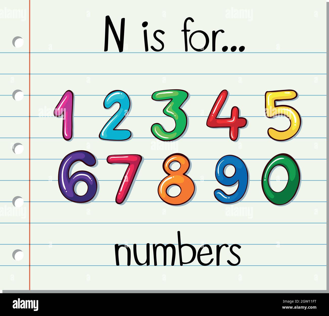 Flashcard letter N is for numbers Stock Vector