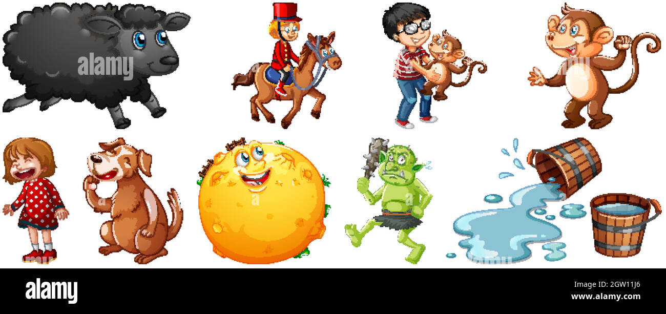 Set of different nursery rhyme character isolated on white background ...
