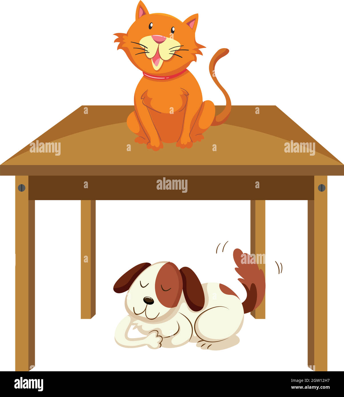 Cat on the table and dog under the table Stock Vector Image & Art Alamy