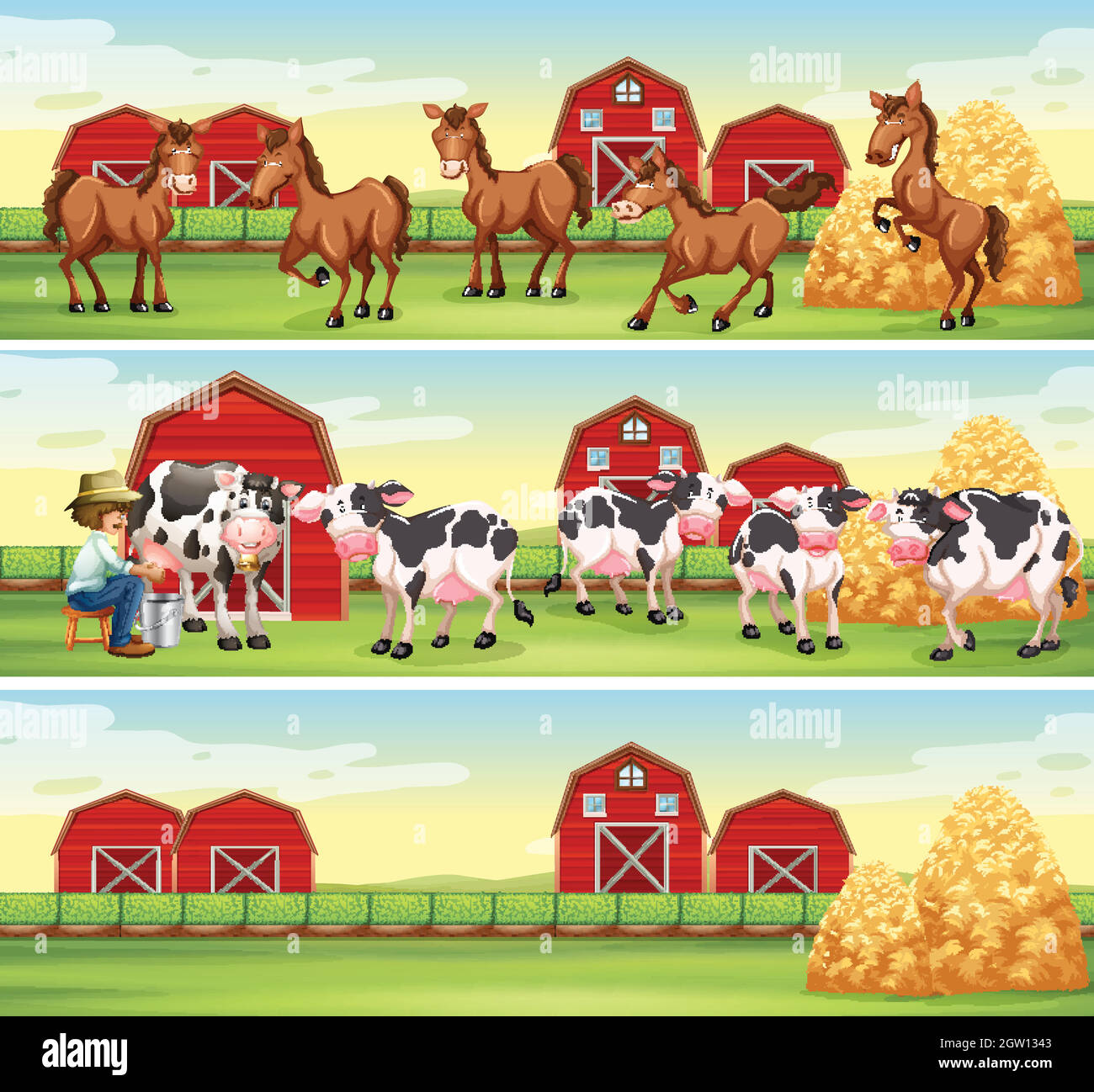 Scenes in the farm with farmer and animals Stock Vector Image & Art - Alamy