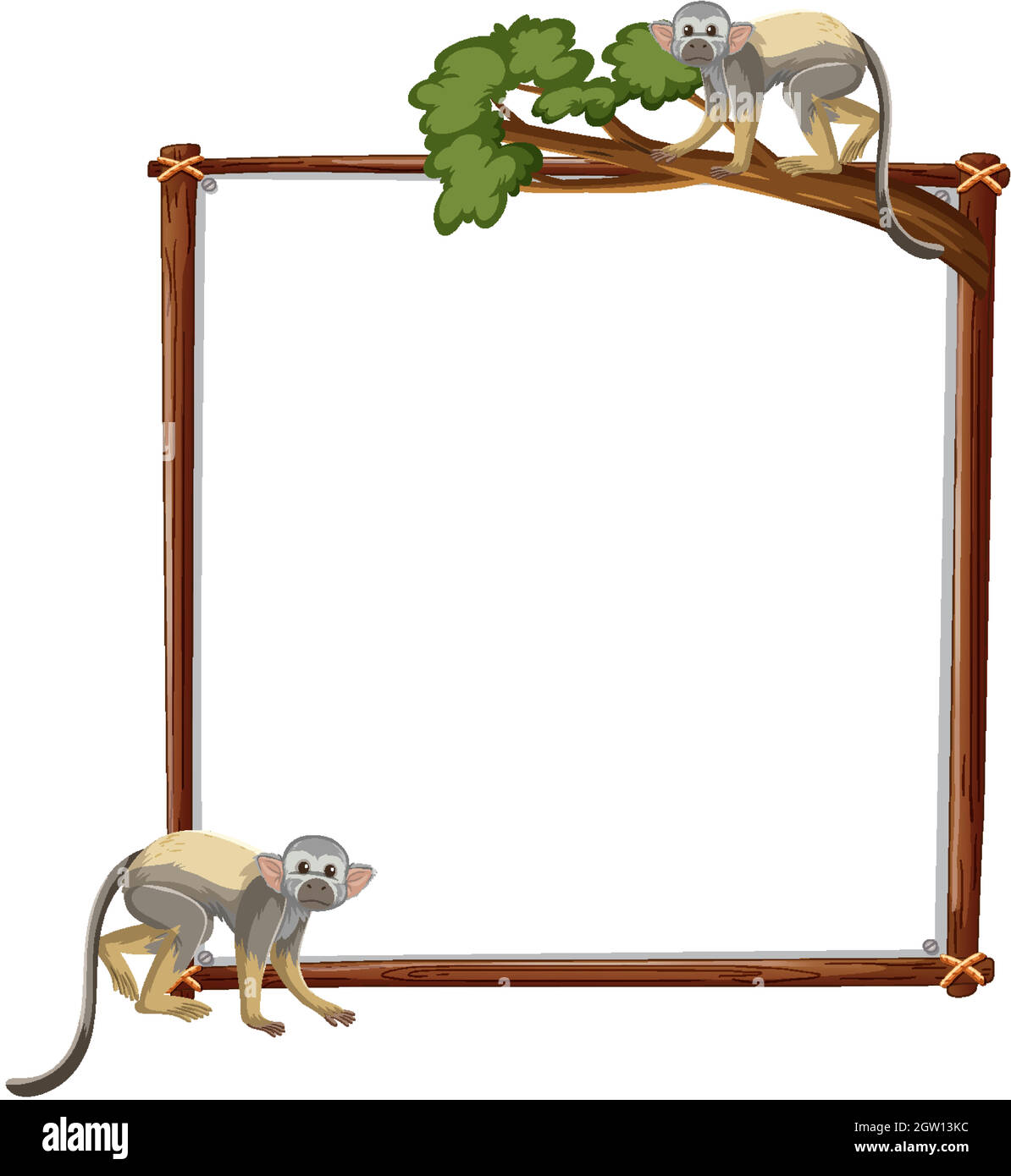 Empty banner with squirrel monkey on white background Stock Vector