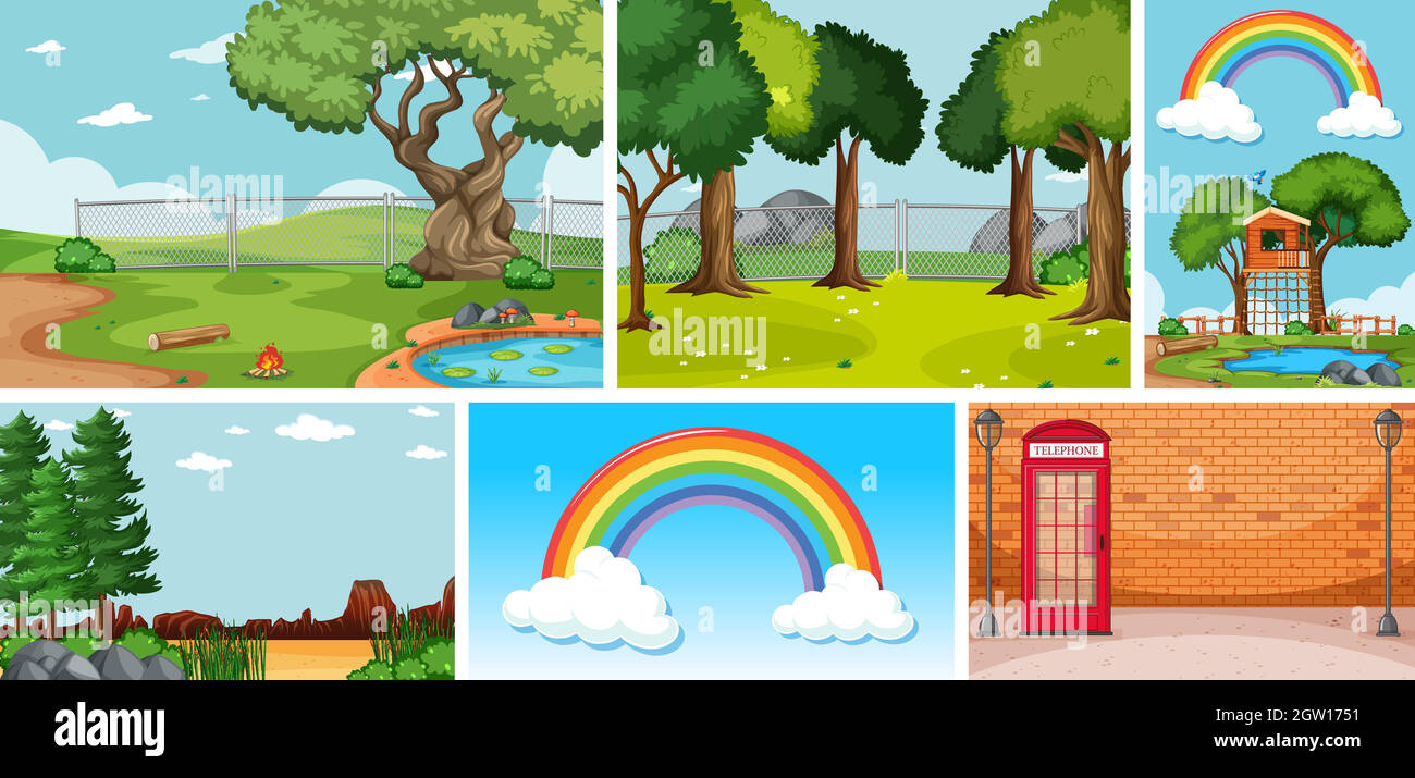 Six nature scenes with different locations Stock Vector