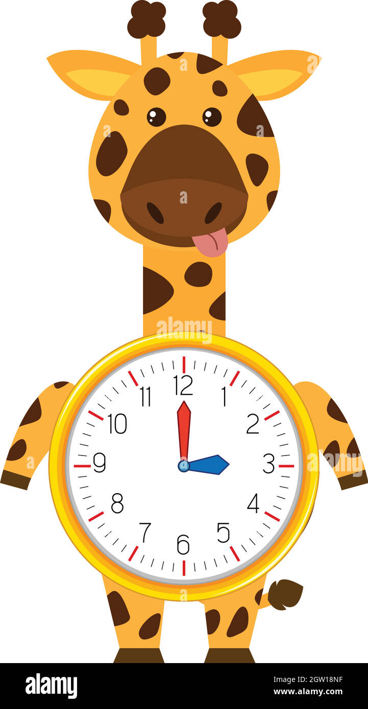 Cartoon giraffe on clock template Stock Vector