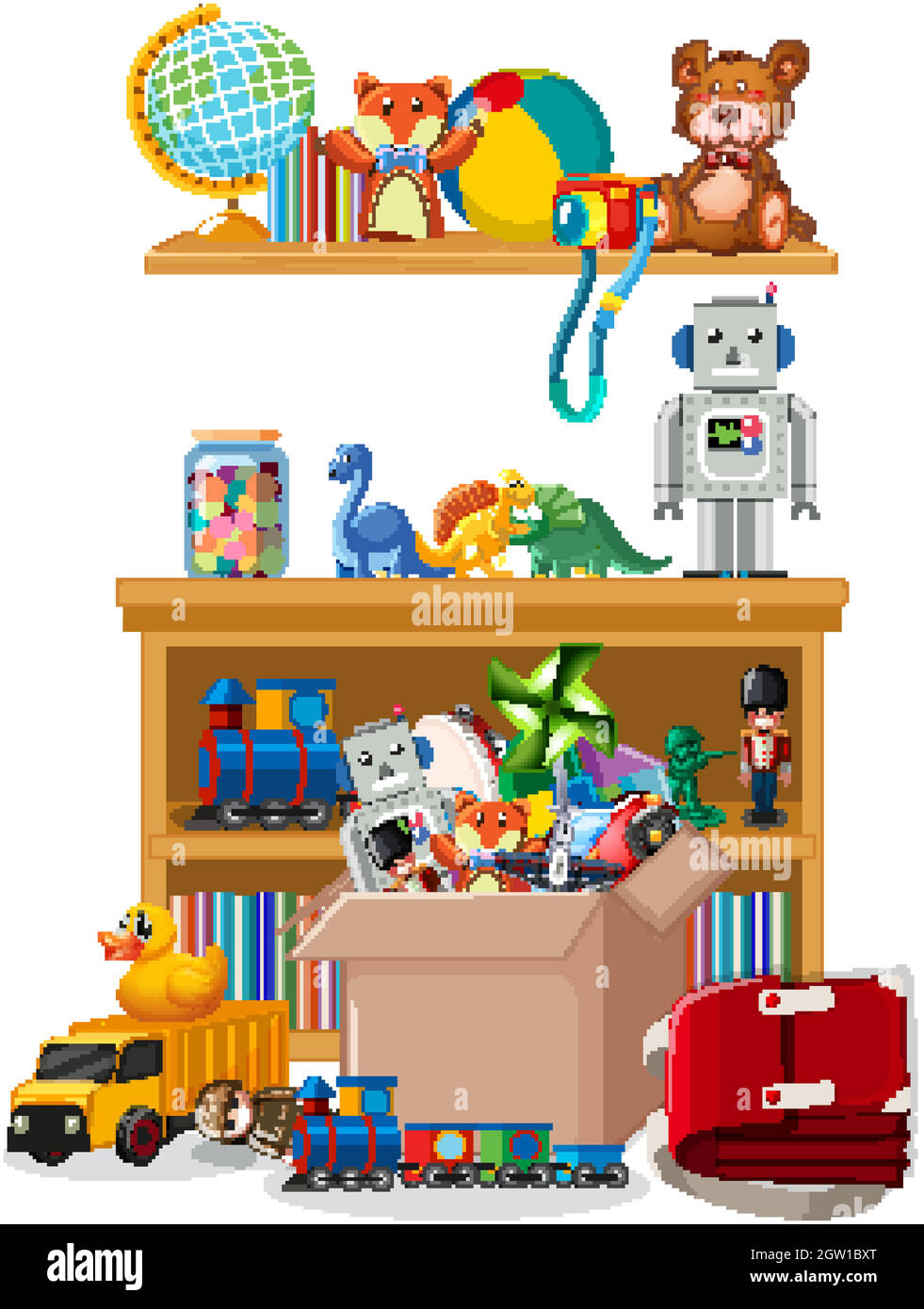 Scene with many toys on the shelf Stock Vector Image & Art - Alamy