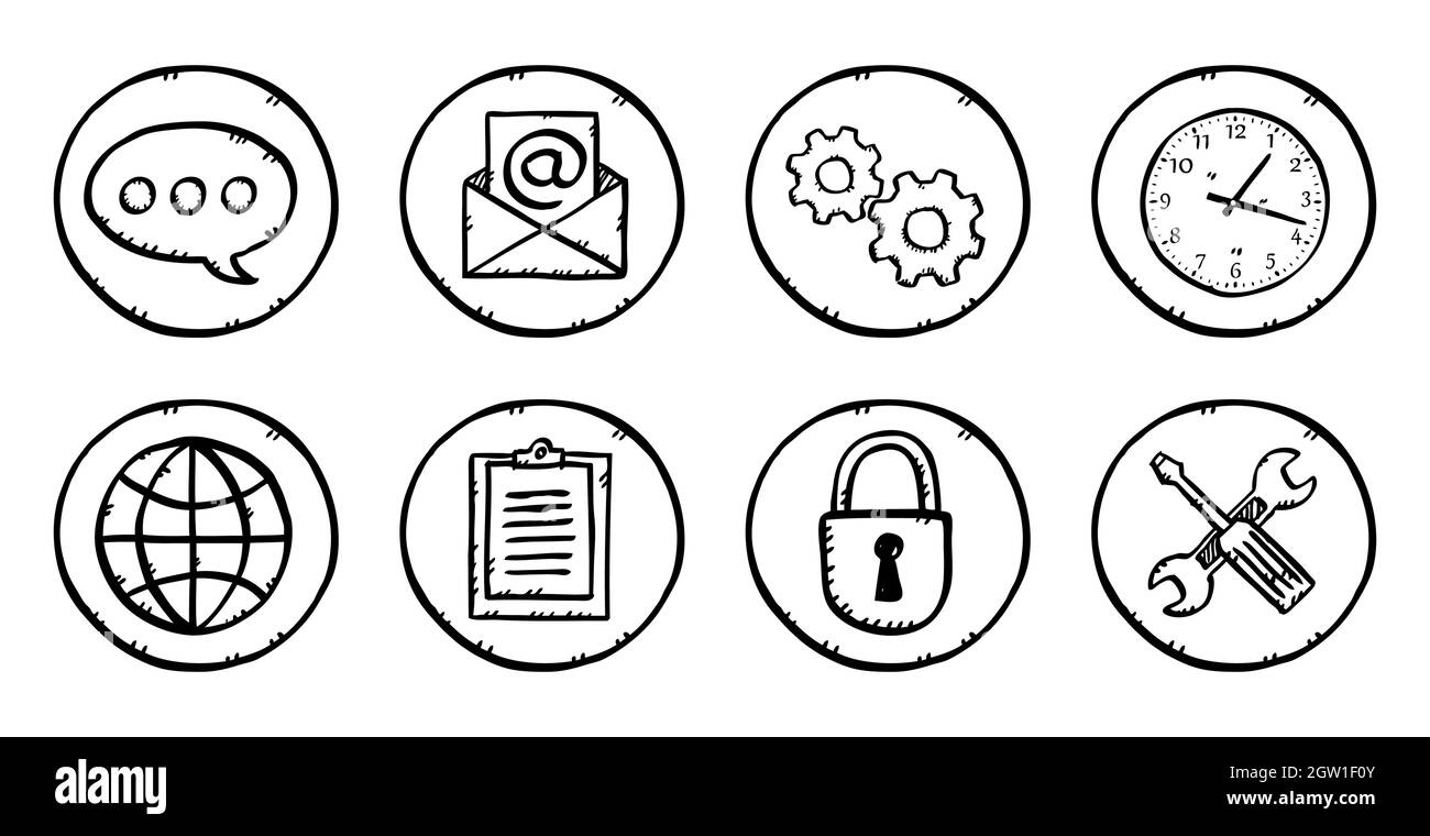 Hand drawn vector icons set of business theme. Sketch style black and ...